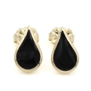 Kabana 14K Yellow Gold & Black Onyx Teardrop Pushback Stud Earrings 11X7mm